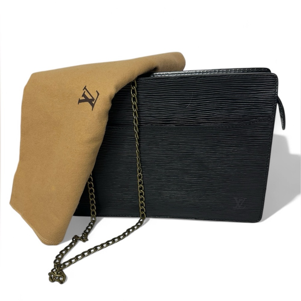Authentic Louis Vuitton Pochette Homme Epi Clutch Handbag Black
